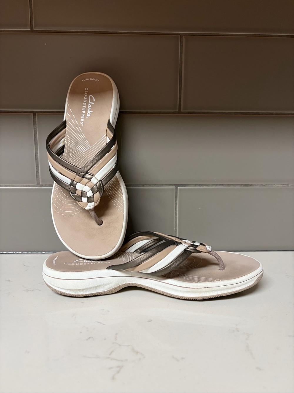 Clarks Women's Beige Multi-Strap Cloudsteppers